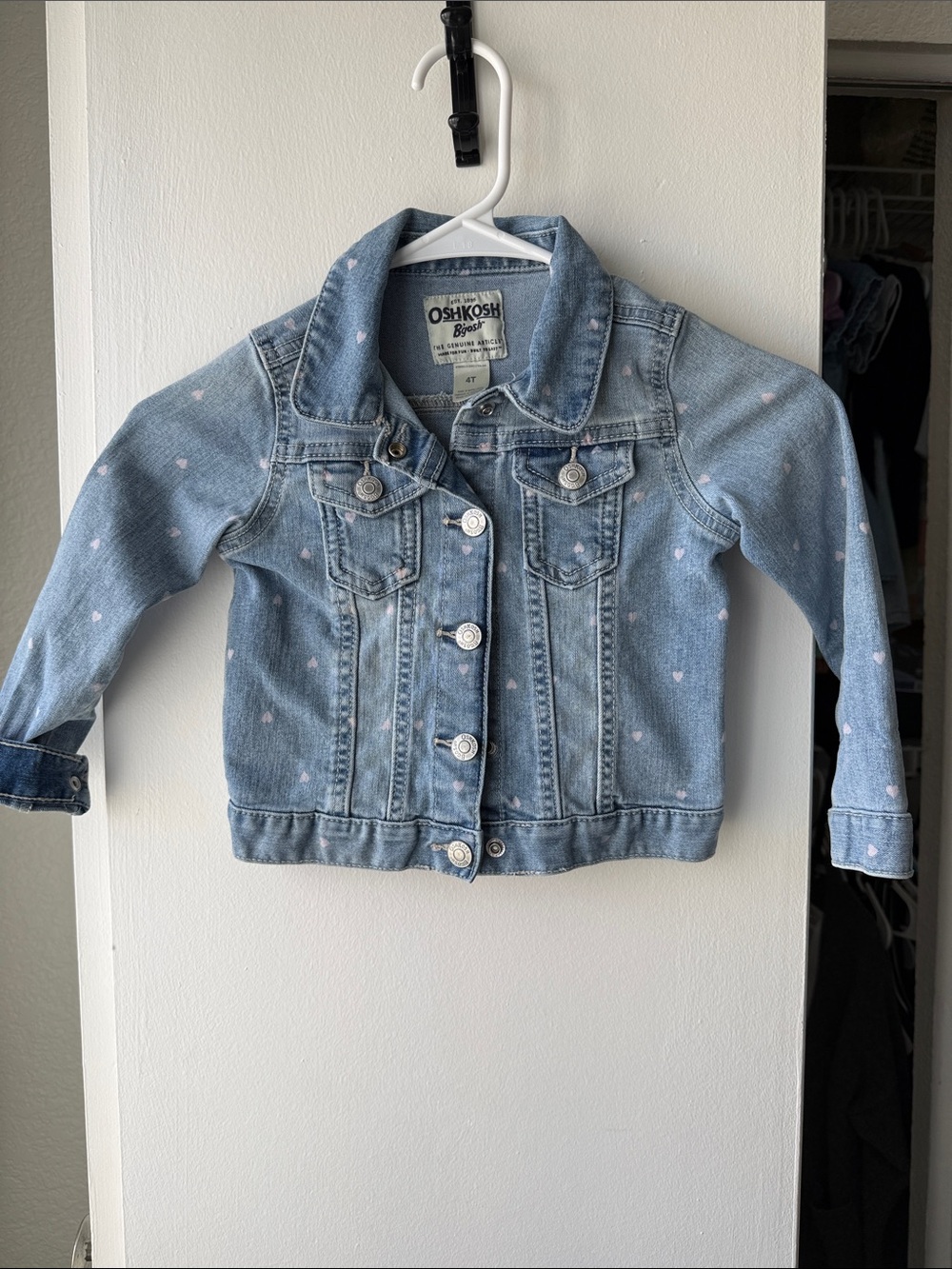 OshKosh B'gosh Light Blue Denim Jacket with Pink Heart Accents